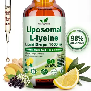 L-Lysine 1000mg Liquid Drops w. Monolaurin Olive Leaf Extract Vitamin C D3 & Zinc, 6-in-1 Essential Amino Acid Supplement for Immune Collagen Lip & Oral Health, Liposomal Lysine for Better Absorption