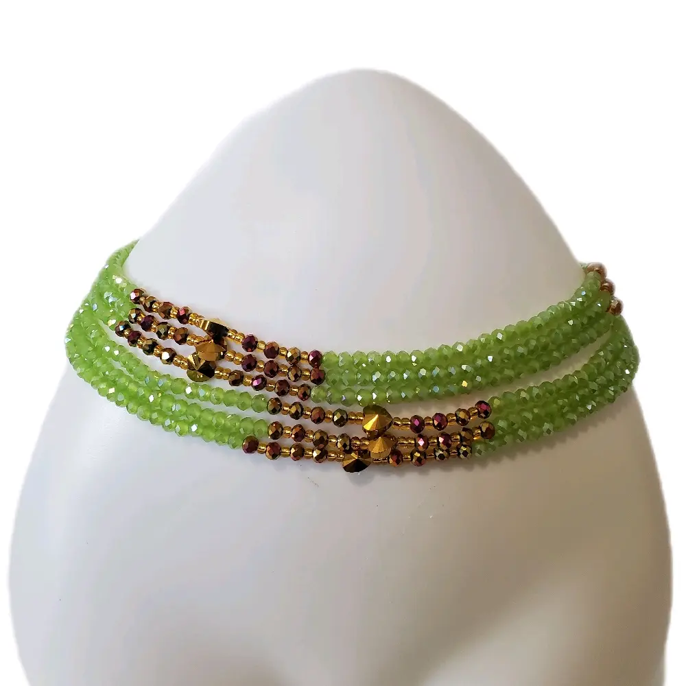 Green Heart Crystal Waist Beads, Adjustable Handmade Body Jewelry for Women