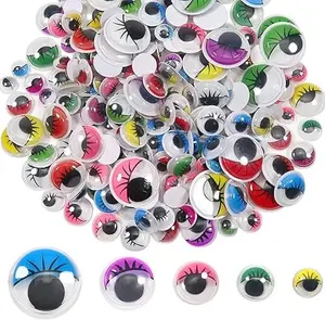 200pcs Wiggle Googly Eyes Self Adhesive with Eyelashes Round 8mm 10mm 12mm 15mm 20mm Craft Eyes Mixed Colors Plastic Sticker Eyes for DIY Crafts Scrapbooking Decoration