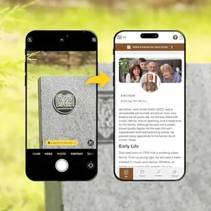 Legacy Honored QR Code Memorial Plaque for Cemetery Headstone – Scannable Link to Online Memorial Webpage, Collect Photos, Messages & Memories – Custom Bereavement Gift for Loss of Loved One - Round
