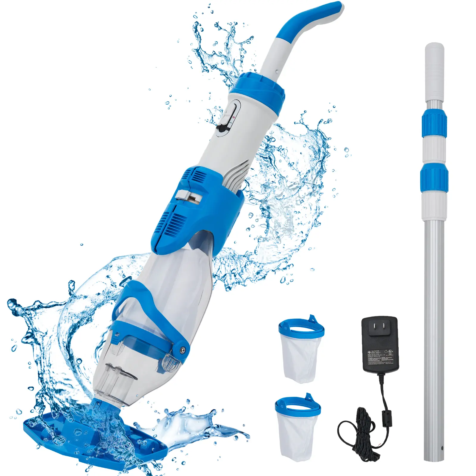 Handheld Pool Filter Pump, Light Construction, Easy Plug-in Swimming Pool Pump for Pool,Pond,Home, 1/20HP Cordless Sewage Pump with 2 Filter Bags, 1110GPH, 50° Media