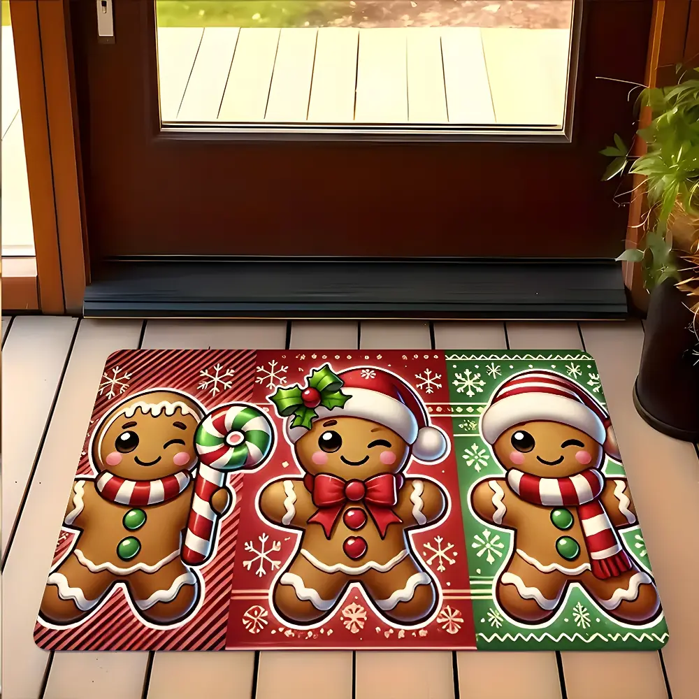 Cute Gingerbread Man Christmas Design Entrance Rug, High-end Design Highly Absorbent Floor Mats, Anti-slip Quick drying Soft Carpets, Suitable for Multi-scenario, Indoor Outdoor Entrance Carpet Home Decor, Gifts for Friends