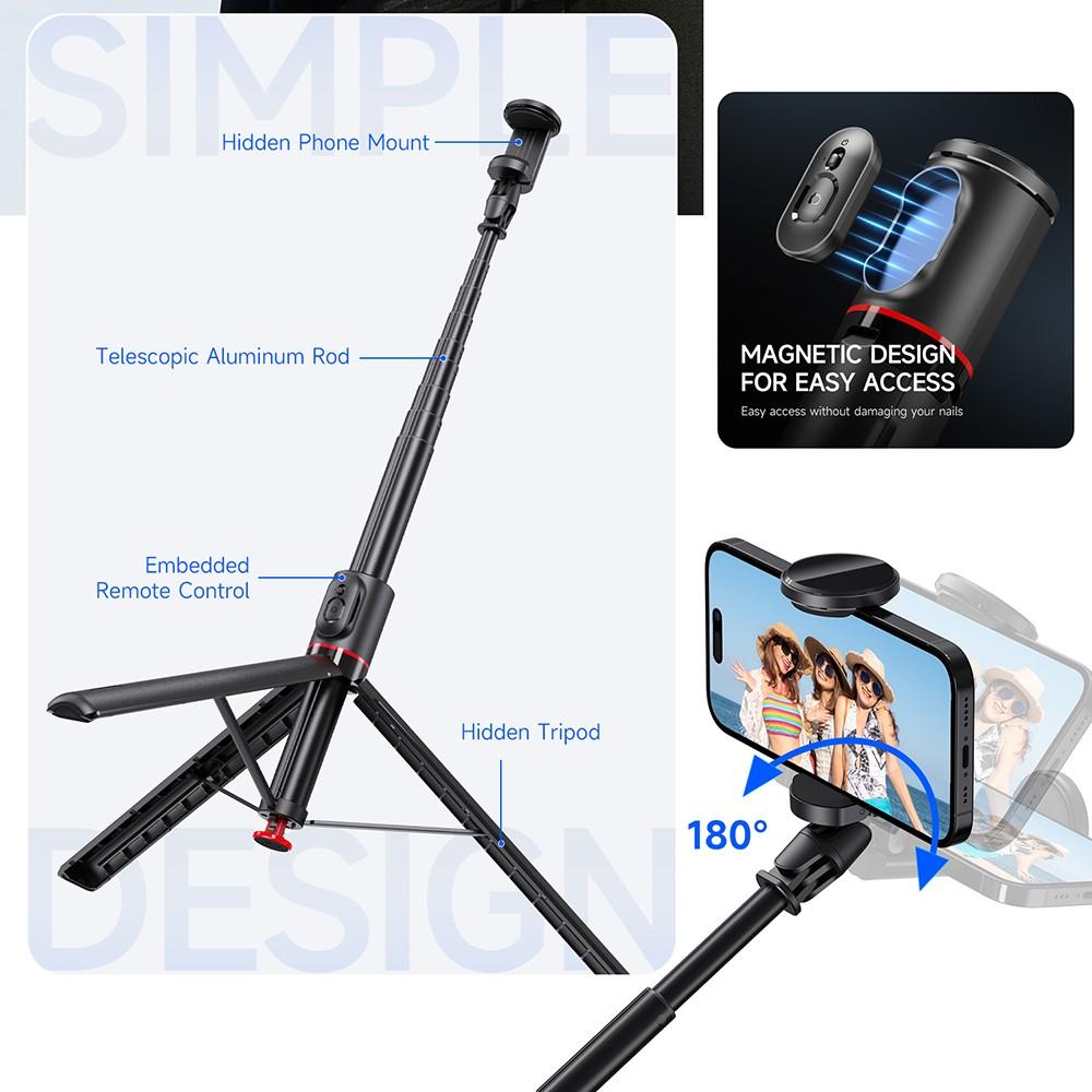 70" Auto-Open Selfie Stick Tripod with Remote Kit, 175mm(H) Telescopic Rod Aluminum Alloy, 360° Rotatable Stable Travel Portable Phone Holder Stand Mount for Vlog/Video Record/Live Stream, Universal fits for iPhone 17 16 15 Pro Max Samsung Galaxy Series