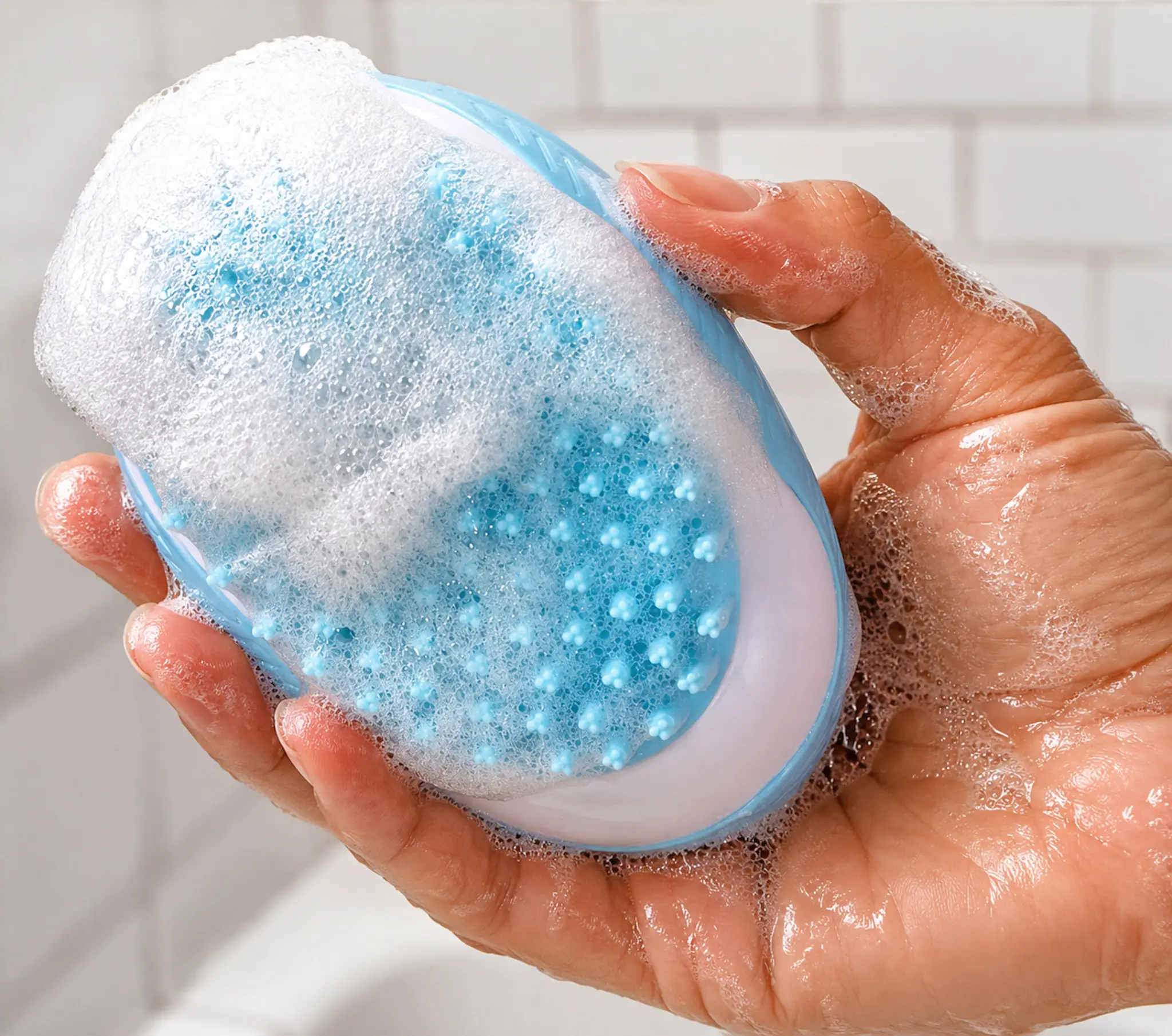Dog Bath Brush with Shampoo Dispenser, 2-in-1 Grooming & Deshedding Tool for Dogs & Cats