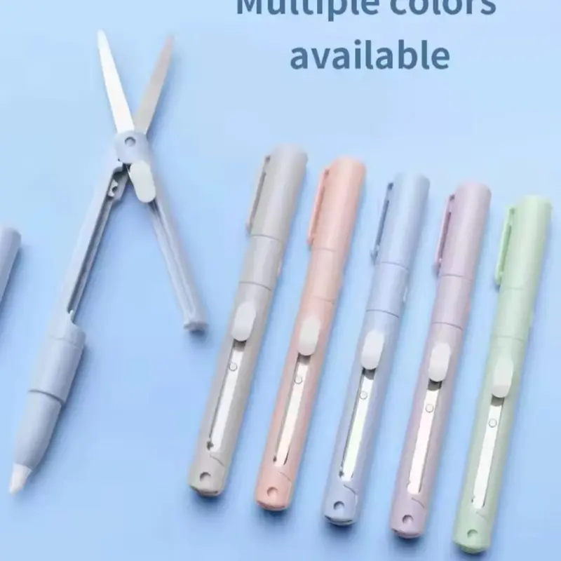1pc Mini Portable 2-in-1 Pen-Shape Pocket Scissors & Paper Cutter Knife, Multifunctional Scrapbooking Carving Art Tool