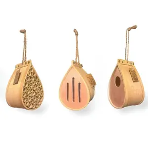 3 Pack Pollination Palace Combo Set - Wooden Bee House, Butterfly House and Bird House. Ideal for Flower and Vegetable Gardens; Perfect Gifts