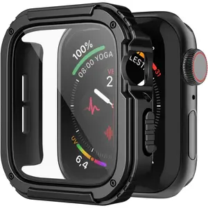 for Rugged Apple Watch Case 44mm Series SE 6/5/4 with Screen Protector, Durable Military Grade Quattro Pro Series Drop-Proof Protective Cover Full Coverage Bumper for Men iWatch(Black)