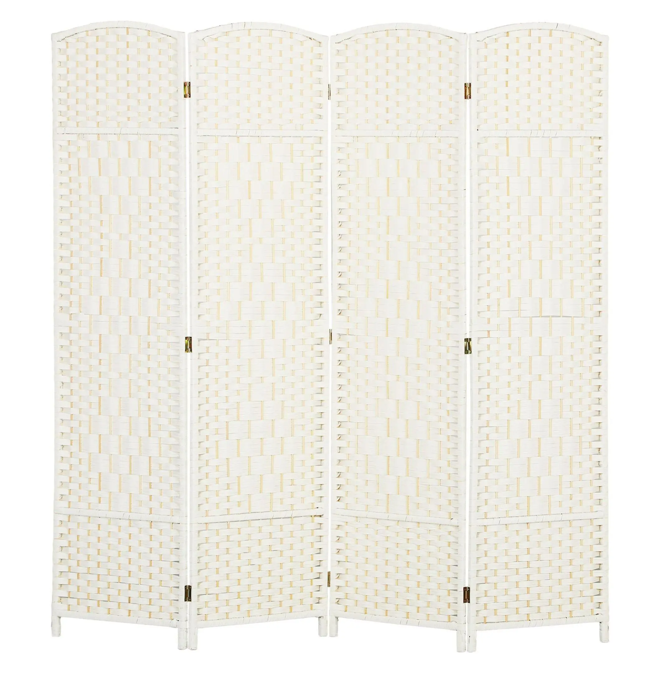 Room Divider 6' Tall 4 Panel - Freestanding Privacy Screen - Wood & Polypropylene Partition for Home Office - White