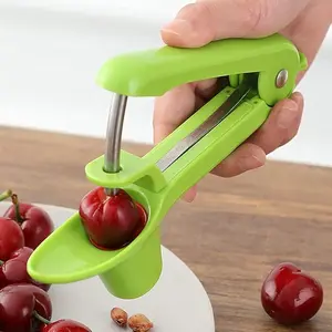 Cherry Pitter Tool, Heavy-Duty Cherry Seed Core Remover, Cherry Pitter Remover Tool with Space-Saving Lock Design, Pit Remover for Cherries (Green)