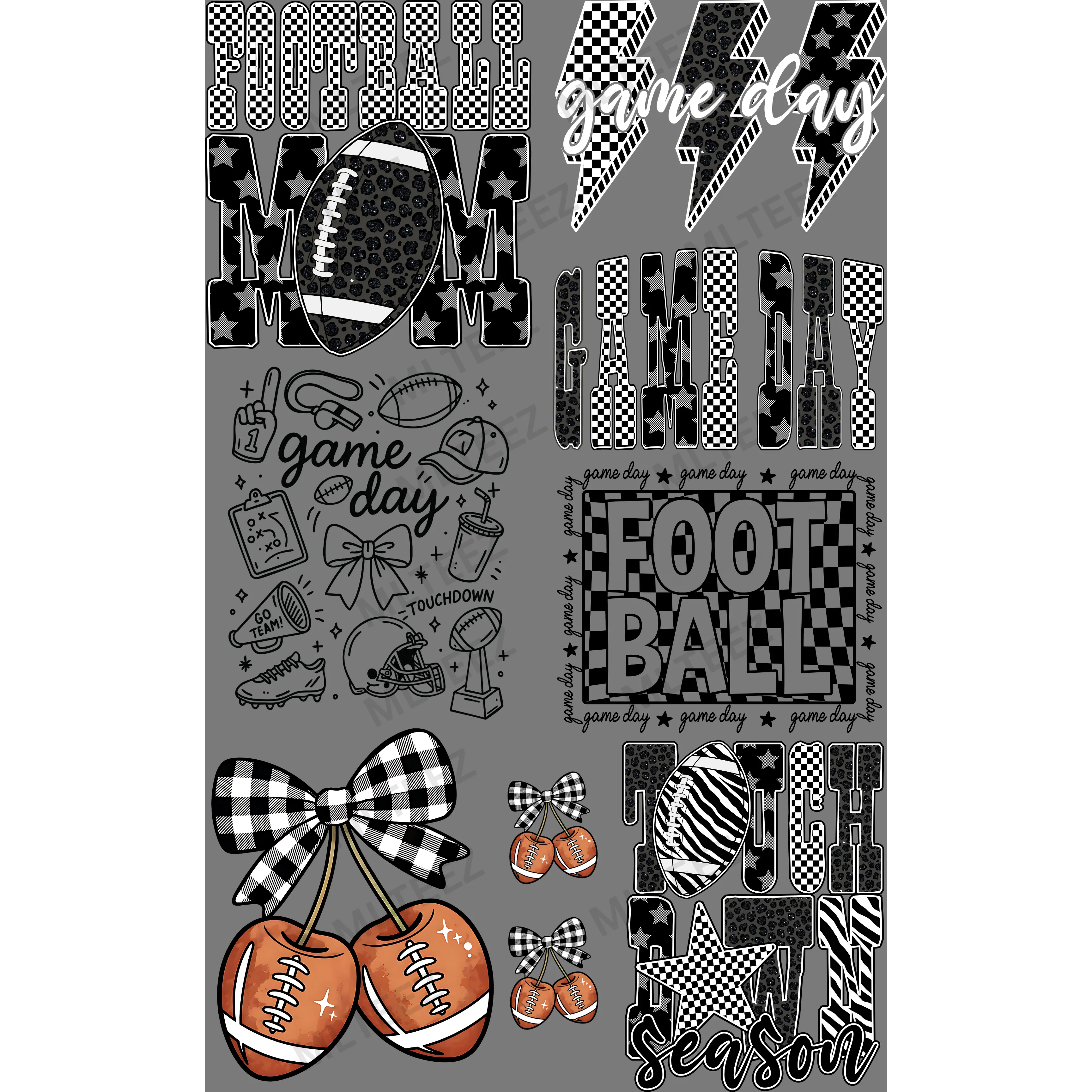 FOOTBALL (2) PREMADE GANGSHEET  - 22X36  DTF TRANSFERS - DIRECT TO FILM