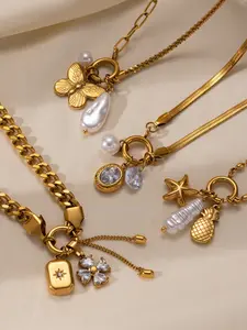 Elegant Stainless Steel Necklace, 18k Zirconia Choker, Titanium Steel Anti-Fade, Style, Unisex Fashion Jewelry