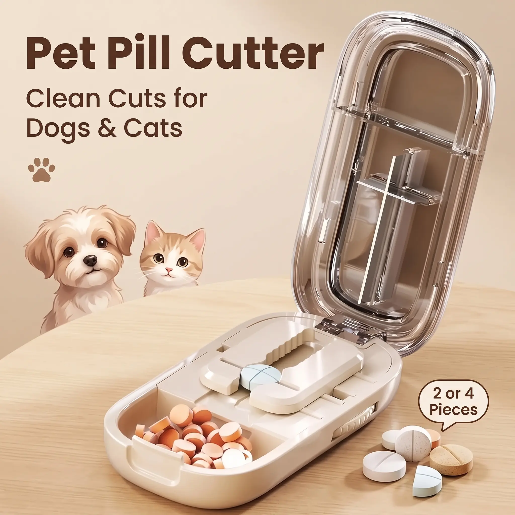 Pet Pill Cutter & Splitter for Dogs & Cats - Single Unit Steel & Plastic Tablet Cutter with Precision Alignment, Stainless Steel Blade, Compact Storage, Portable Travel-Friendly Design for Small & Tiny Pills