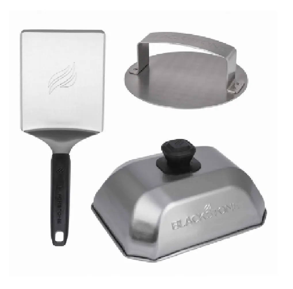 North Atlantic Imports 109534 Stainless Steel Hamburger Kit - 3-Piece Barbecue Utensils with Cover