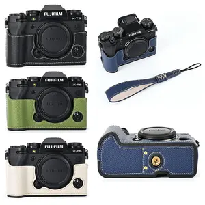 XT5 Palm Print PU Leather Camera Half Case for Fujifilm XT5 Fuji X-T5 Bottom Opening Cover With Strap