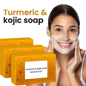 Lemon 3PCS Turmeric KojicAcid Soap, Turmeric & Kojic Acid Brightening Soap, DarkSpot Remover, Kojic Acid Soap, Soap Body CareBody Wash Lemon Flawless Organic