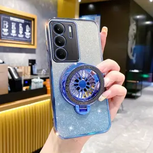 Select from Four Colors for The Magnetic Gyroscope Stand And Glitter Gradient Phone Case Compatible with Realme C53/C51/9-4G/9Proplus/10-4G/C31/C33/C35/C55/C67-4G/12 Lite/C65 4G/C63/C61/C75, Featuring Rotating Decompression