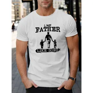 Camiseta Estampada De Letras "LIKE FATHER LIKE SONS", Para Hombres, Casual De Manga Corta Para El Verano