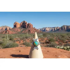 Handcrafted Crescent Moon Kingman Turquoise Ring - size 7