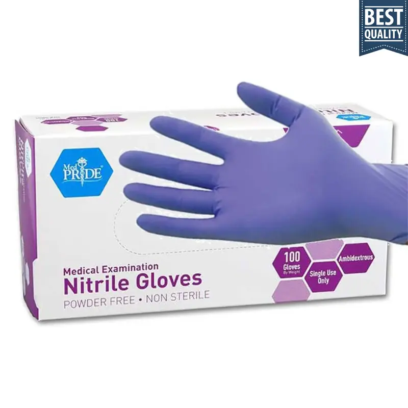 MedPride Powder-Free Nitrile Exam Gloves Iris Blue Medium - 100 Count Disposable Latex-Free Gloves Textured Fingertips Puncture-Resistant Beaded Cuff for Tattoo Artists Law Enforcement Medical Food Prep Cleaning