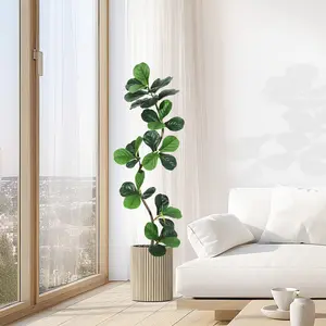 GARVEE 5ft Fiddle Leaf Fig Artificial Tree with White Planter, Tall Faux Rubber Plant with Moss, Perfect Indoor Decor for Home, Office, Living Room - Elegant and Lifelike Artificial Floor Plant
