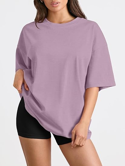 Womens Oversized Summer T Shirts Plus Size Spring Cute Casual Tops Short Sleeves Fashion Workout Clothes Loose Fit - Fabric Tshirt Womenswear Minimalist Streetwear