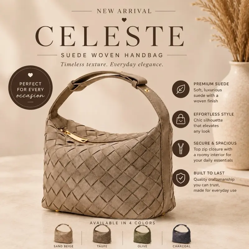 Woven Suede Handbag for Women, Chic Shoulder Bag with a Sleek Silhouette and Soft Texture, Elegant Purse for Formal or Casual Wear, Handbags For Women, Soft Suede Blonde Women's Handbags