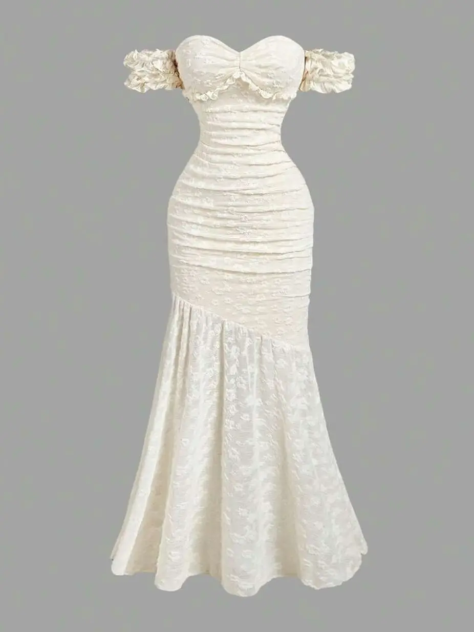 Women's Elegant Cream Mermaid Bodycon Dress, Wedding Guest Midi Dress, Graduation Outfit, Birthday Party, Vacation, Formal Cocktail Dress