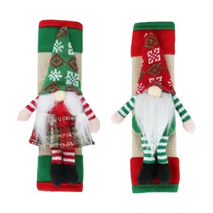 2Pcs Refrigerator Door Handle Cover Christmas Gnomes Knob Covers for Cabinets Xmas Gnome Fridge Handle Covers Christmas Handle Protector for Kitchen Party Decor