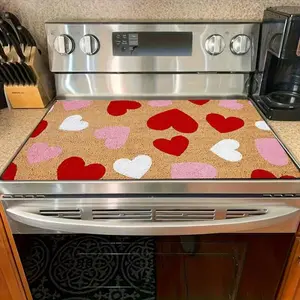 JOYFINITY 1pc Stove Cover Protector, Valentine's Day, Heart Pattern In Red, Pink, And White On Natural Cork Background, 28.4*20.5in Easy To Clean For Kitchen, Washing Machine, Dryer, Stovetop Panel Protector