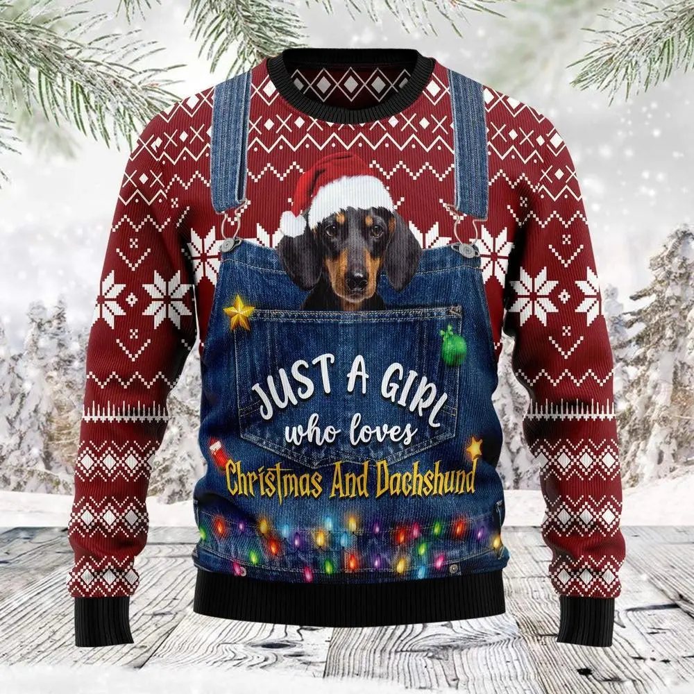Just A Girl Who Loves Christmas And Dachshund Ugly Sweater