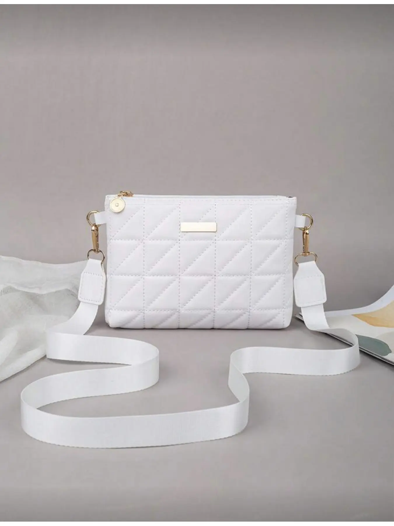Women's Fashion Top Stitch Quilted Crossbody Bag Shoulder Bag Clutch Envelope Bag Rectangular Metal Decoration Cream Handbag for Daily Use Matching Crossbody Bag Casual Crossbody Bags