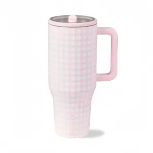 HydroJug Traveler 40 oz Pink Plaid Water Bottle, Flip Cap with Straw, Leakproof Seal, Rubber Base, Stainless Steel, Portable Hydration Companion for Men and Women, Drinkware Flasks