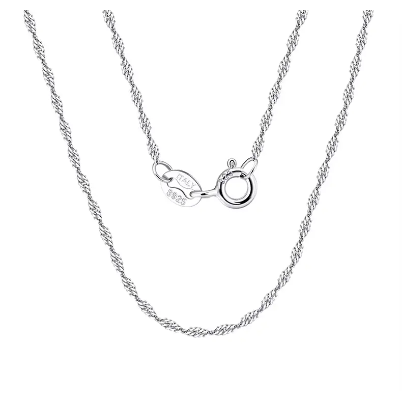 Solid 925 Sterling Silver Twisted Diamond Cut Snake Chain Singapore Necklace N7