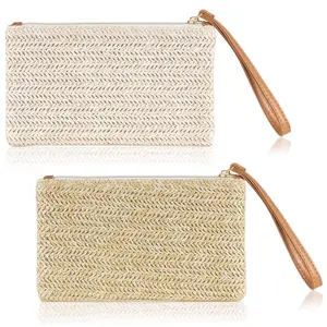 2Pcs Straw Clutch Purse Straw Handbag for Women Summer Beach Bag Bohemian Wristlet Bag(Beige-White, Beige-Yellow) - Home Improvement.
