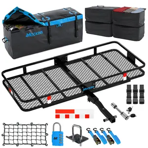 Mockins 60"x20"x6" Tow Hitch Cargo Basket with 16 Cu.Ft. Blue Cargo Bag, Packing Cubes and Luggage Carrier Accessories