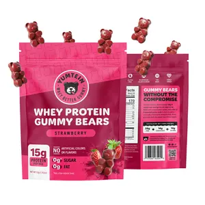 Yumtein Protein Gummy Bears - 15g Protein, 0g Sugar, 0g Fat - Halal Beef Gelatin - Natural Colors - Strawberry (170 Cal)