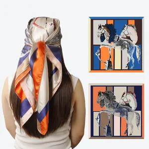 TwiceBeauty 35inch Satin Large Square Head Scarves Silk Like Neck Scarf Hair Sleeping Wraps for Women Design Turban Breathable Windproof Neckerchief 2PCS 4PCS Seamless Bandana