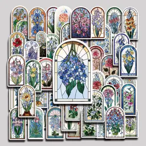 50PCS Vintage Stained Glass Aesthetic Stickers Pack, Retro Colorful Mosaic Illustration Vinyl Stickers for Scrapbooking, Journal, Planner, Album, Laptop, Water Bottle, Phone Case, DIY Craft Decoration, Gift Wrapping, Packaging Labels