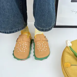 Women's Hamburger Cow Suede Clogs Leather Mules Cork Sandals Slippers with Arch Support Comfortable & Stylish