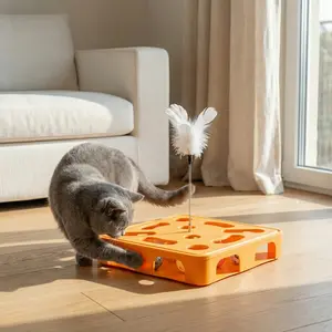 Interactive Cat Maze Toy with Artificial Feather & Ball, Self-Play Puzzle Toy for Indoor Cats & Kittens, Mental Stimulation & Boredom Relief for All Sizes Cats