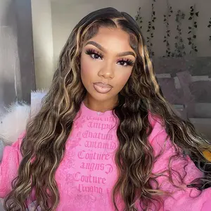 Megalook 13x6 Three-Go Highlight Human Hair Wig Natural Wave Ombre Balayage Lace Front Wig Brazilian Honey Blonde Colored Pre Cut and Pre Plucked for Women SpringStatements