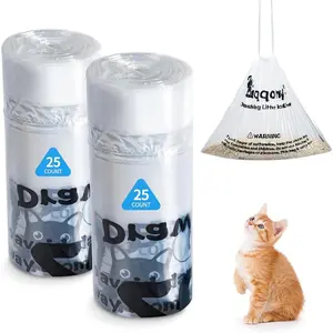 50 Count Drawstring Litter Box Liners Compatiable with Litter Robot 4 & 3 - Thickened Leak-Proof  Litter  Bags, Pre-Separated Clear Design (25.8" x 21"), Odor Control  Litter Liners
