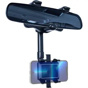 2024 New Upgraded Multifunctional Rear View Mirror Phone Holder - 360 Rotatable And Retractable, Universal Mount, Fit For All Phones and Cars, Blue