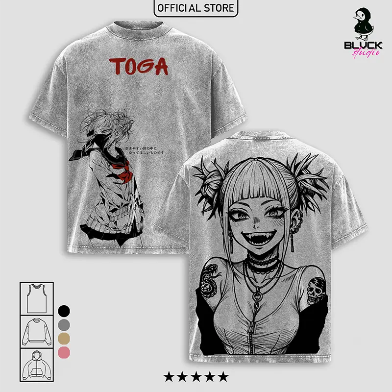 Toga Himiko My Hero Academia Washed T-Shirt, Tanktop, Sweatshirt and Hoodie Washed Menswear Top Heavy Cotton Underwear Double Printed Vintage Washed Tee Oversize Unisex Anime Manga Streetwear Retro Graphic Gift for Men and Women
