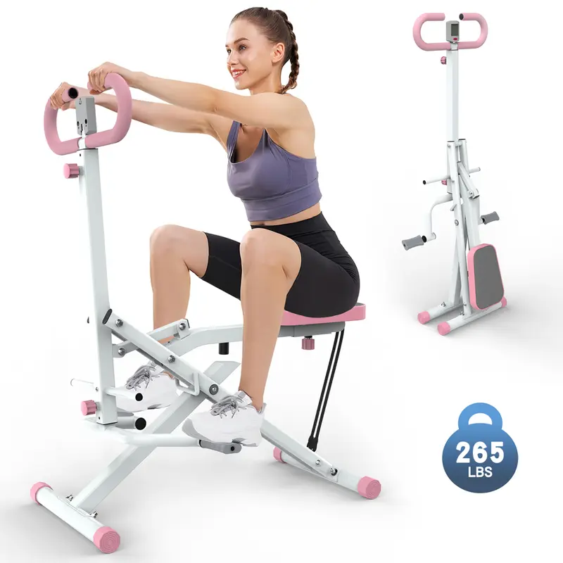 SAVEYOUR Foldable Squat Machine - Home Fitness Equipment for Muscle Strength, Max 265 lbs Capacity, Resistance Bands, Time/Count Display to Track Time & Reps, Adjustable Seats, Black