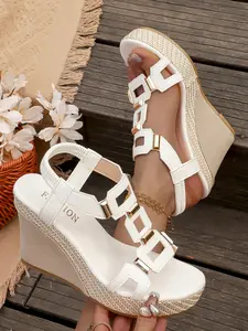 Style Wedge Sandals, Wedge Heel, Waterproof Platform Flatform + Hemp Rope Woven Sole, Short Girls Perfect Choice, All Seasons, Textile Upper, Less Than Ankle Height