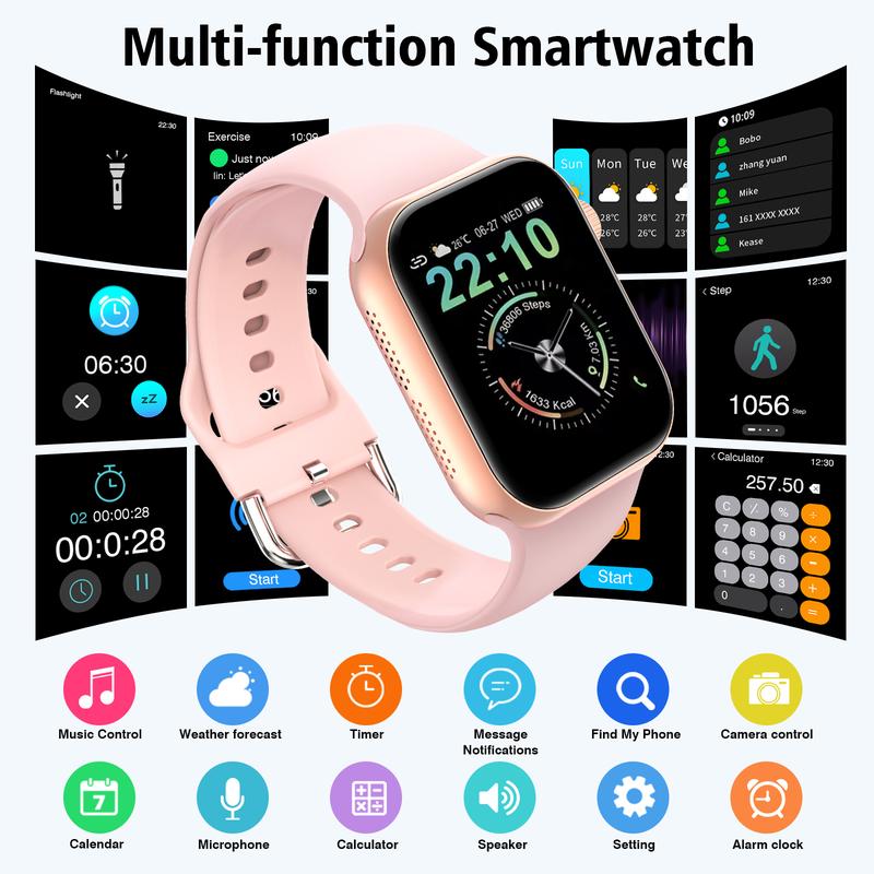 2026 New Smart Watch HD Touchscreen - Wireless Calling, Camera & Music Control, Multi-Sport Modes, Alarm/Call-SMS Alert, Custom Display, iOS Android Compatible, Sport Smartwatch (Unisex)
