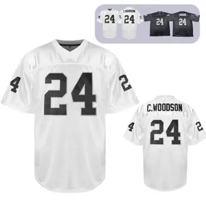 Men's #24 Woodson Football Jersey V-Neck Mesh Relaxed Fit Embroidered Details Lightweight Short Sleeve Sport Uniform for Casual Wear & Game Day summervibes gym clothing