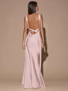 Sexy Minimalist Solid Color Yellow/Cream Deep V-Neck Sleeveless Backless Tie Dress, Suitable For Party, Cocktail, Formal Occasions, Bridesmaid, Birthday, Christmas, Business Casual Valentine's Day Summer Dress Elegant Dresses For Party