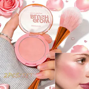 2PCS/SET Blush with Blush Brush- Low-Saturation Soft Gradient Matte Finish, Light Pink To Purple Shades, Vibrant Yet Natural Look, Nude Makeup Monochrome Beginner Women's Monochrome Blush Palette